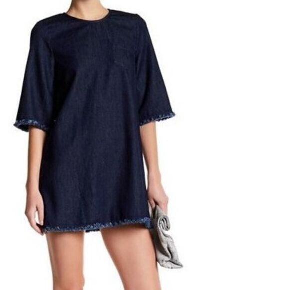THE FIFTH LABEL Denim Fringe Dark Shift Dress L - Picture 1 of 8